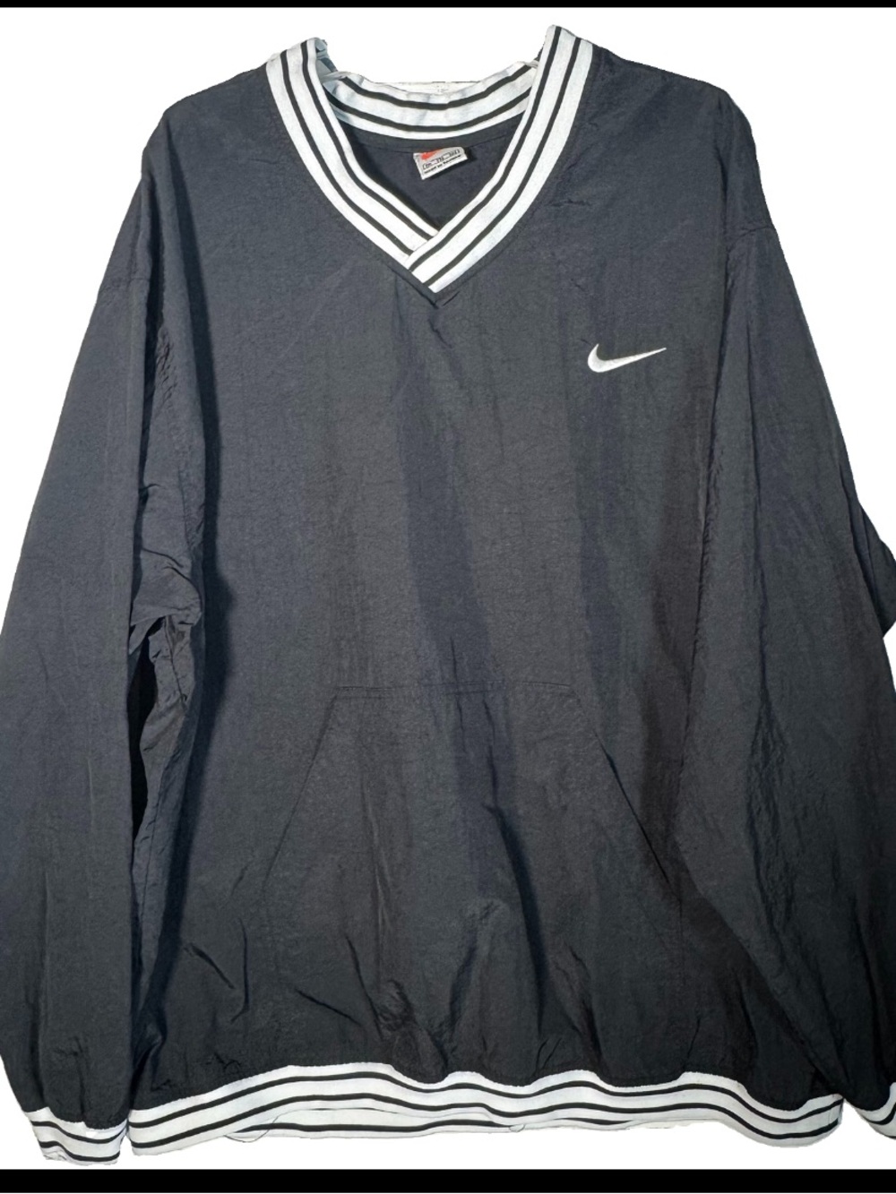 Vintage Nike Black Nylon Pullover V-Neck Windbreaker Jacket Men’s XXL White Tag